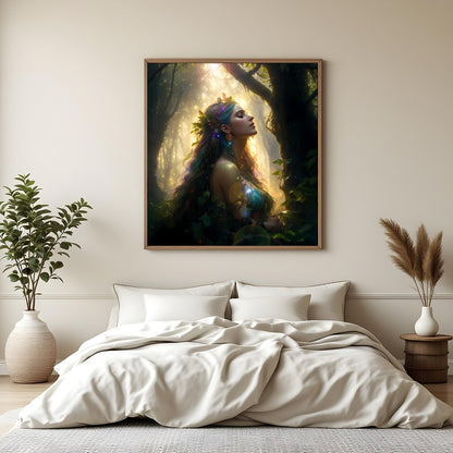Immerse yourself in the mystique of nature with this stunning artwork depicting a serene goddess for Bedroom