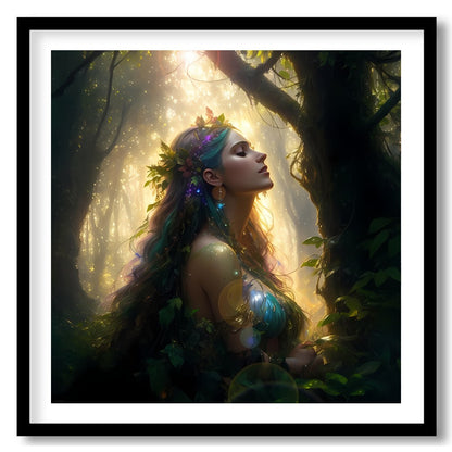 Immerse yourself in the mystique of nature with this stunning artwork depicting a serene goddess for retreat