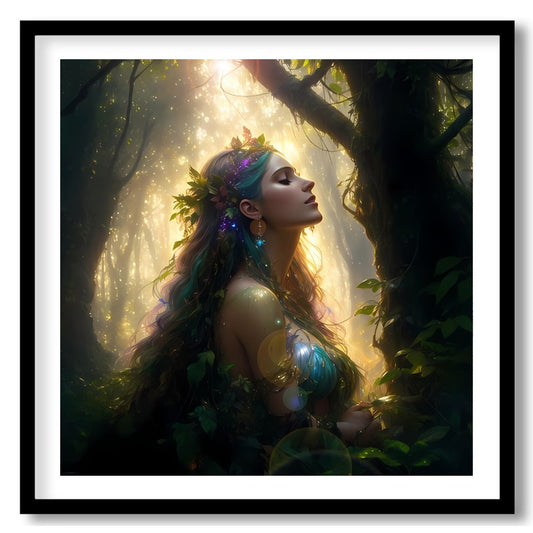Immerse yourself in the mystique of nature with this stunning artwork depicting a serene goddess for retreat