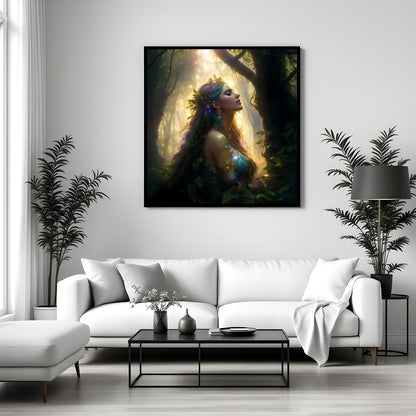 Immerse yourself in the mystique of nature with this stunning artwork depicting a serene goddess for Sitting Area