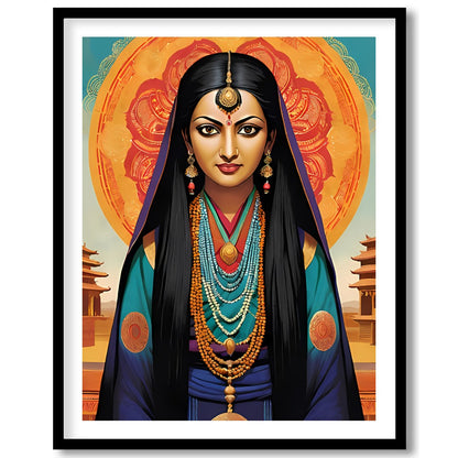 Immerse yourself in the mystique of this captivating artwork, featuring a goddess adorned in for decor