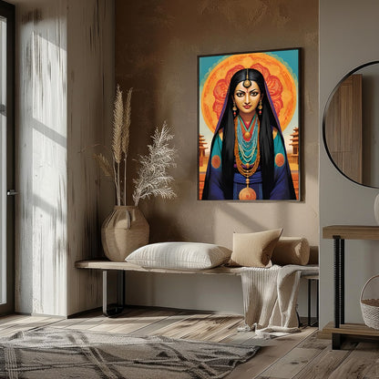 Immerse yourself in the mystique of this captivating artwork, featuring a goddess adorned in for gallery