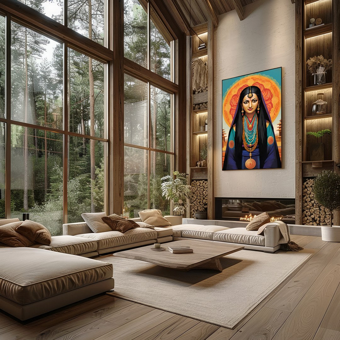 Immerse yourself in the mystique of this captivating artwork, featuring a goddess adorned in for Living Room