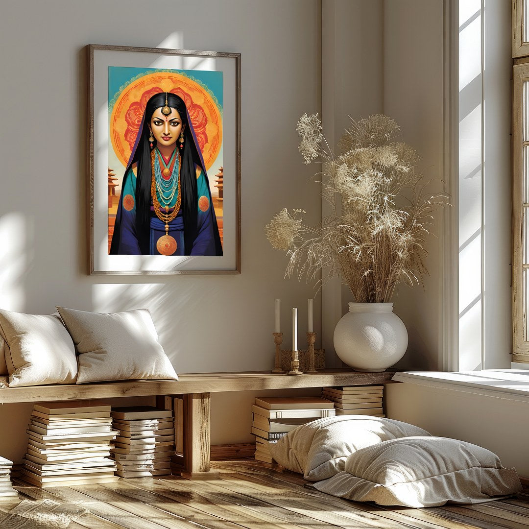 Immerse yourself in the mystique of this captivating artwork, featuring a goddess adorned in for office