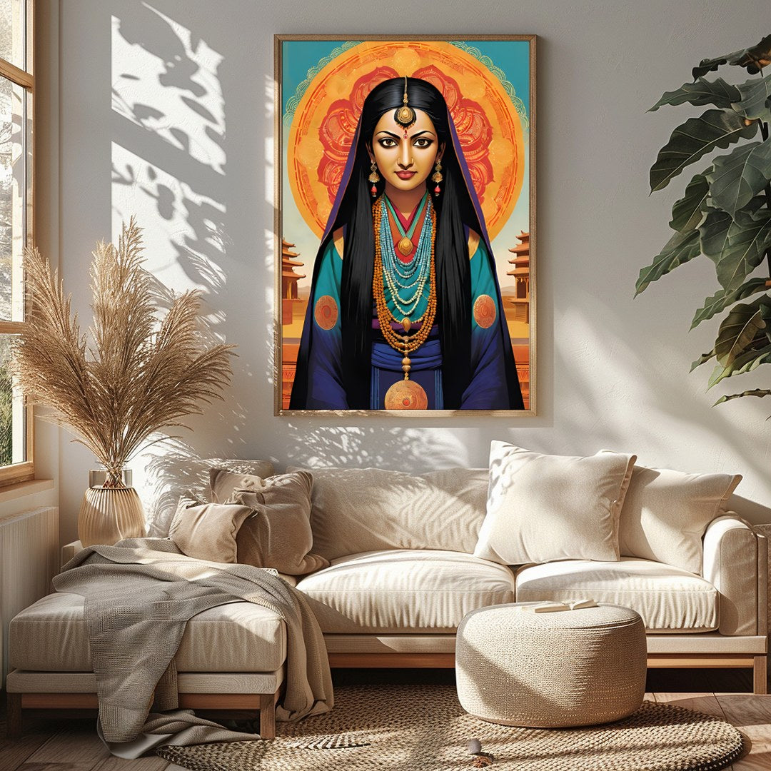 Immerse yourself in the mystique of this captivating artwork, featuring a goddess adorned in for Sitting Area