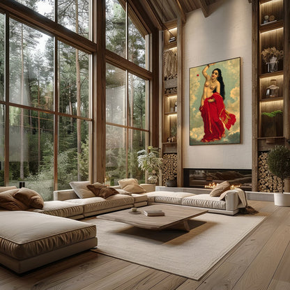 Capture the divine essence with this striking artwork featuring a celestial figure adorned in for Living Room