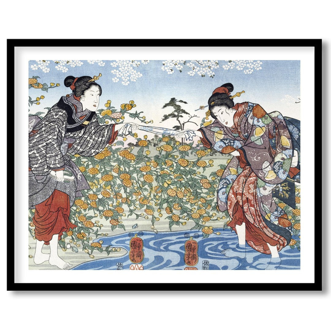 Immerse yourself in the timeless elegance of Japanese art with this exquisite piece, depicting two for nook
