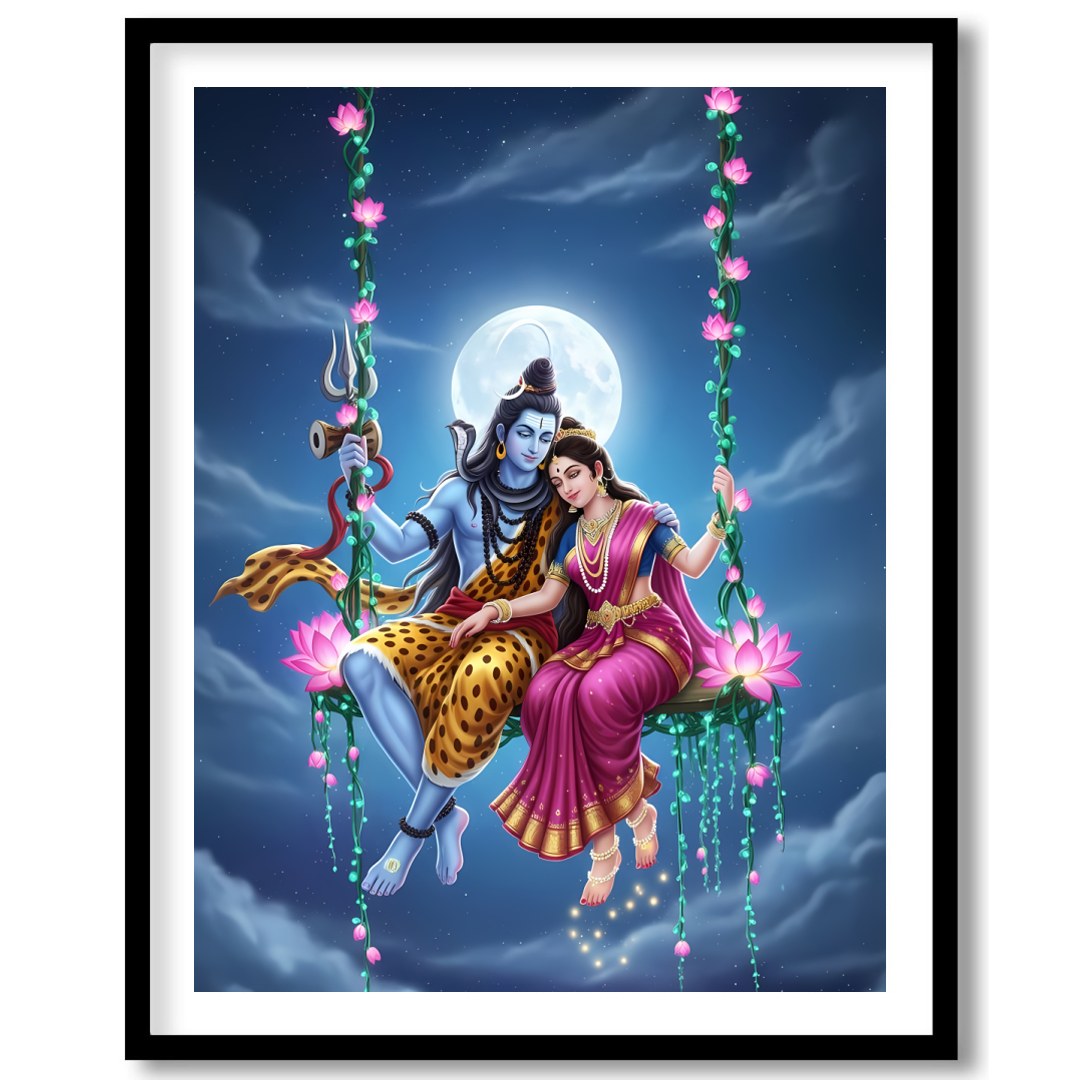Witness the celestial harmony in this vibrant depiction of divine figures amidst an enchanting for area