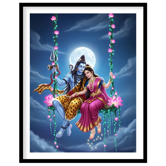 Witness the celestial harmony in this vibrant depiction of divine figures amidst an enchanting for area