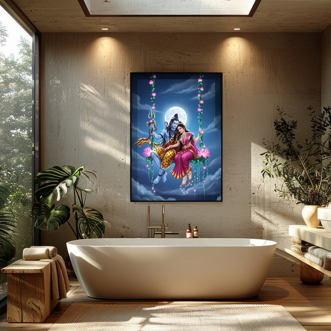 Witness the celestial harmony in this vibrant depiction of divine figures amidst an enchanting for Bathroom