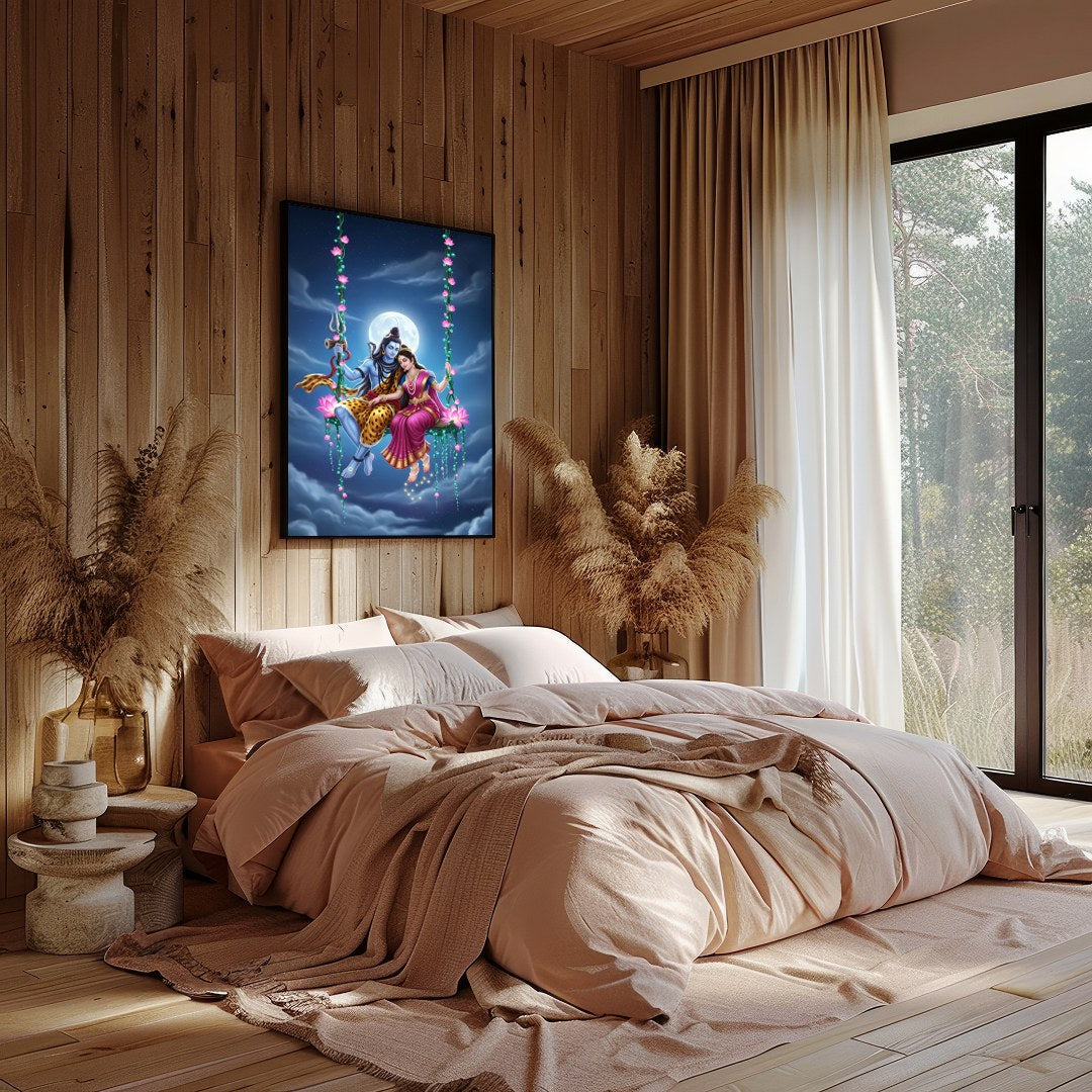 Witness the celestial harmony in this vibrant depiction of divine figures amidst an enchanting for Bedroom