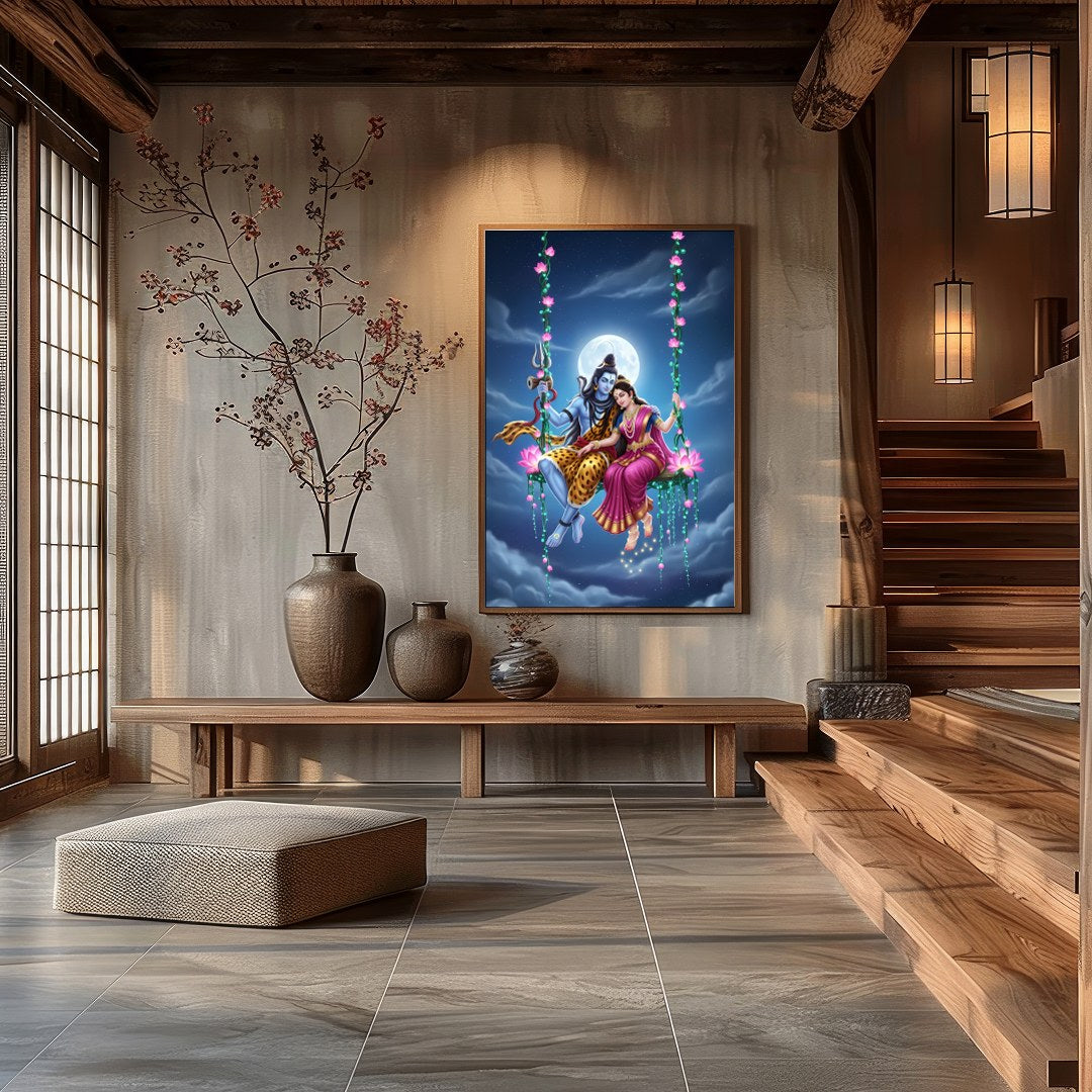 Witness the celestial harmony in this vibrant depiction of divine figures amidst an enchanting for Hall