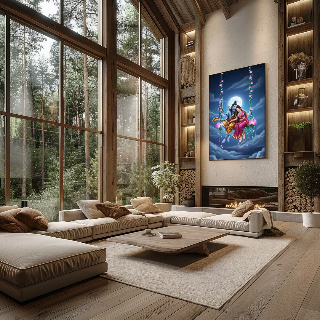 Witness the celestial harmony in this vibrant depiction of divine figures amidst an enchanting for Living Room