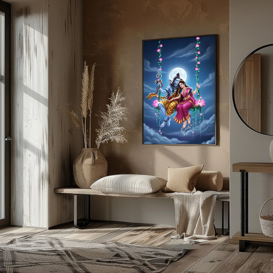 Witness the celestial harmony in this vibrant depiction of divine figures amidst an enchanting for living-space