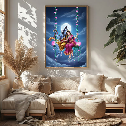 Witness the celestial harmony in this vibrant depiction of divine figures amidst an enchanting for Sitting Area