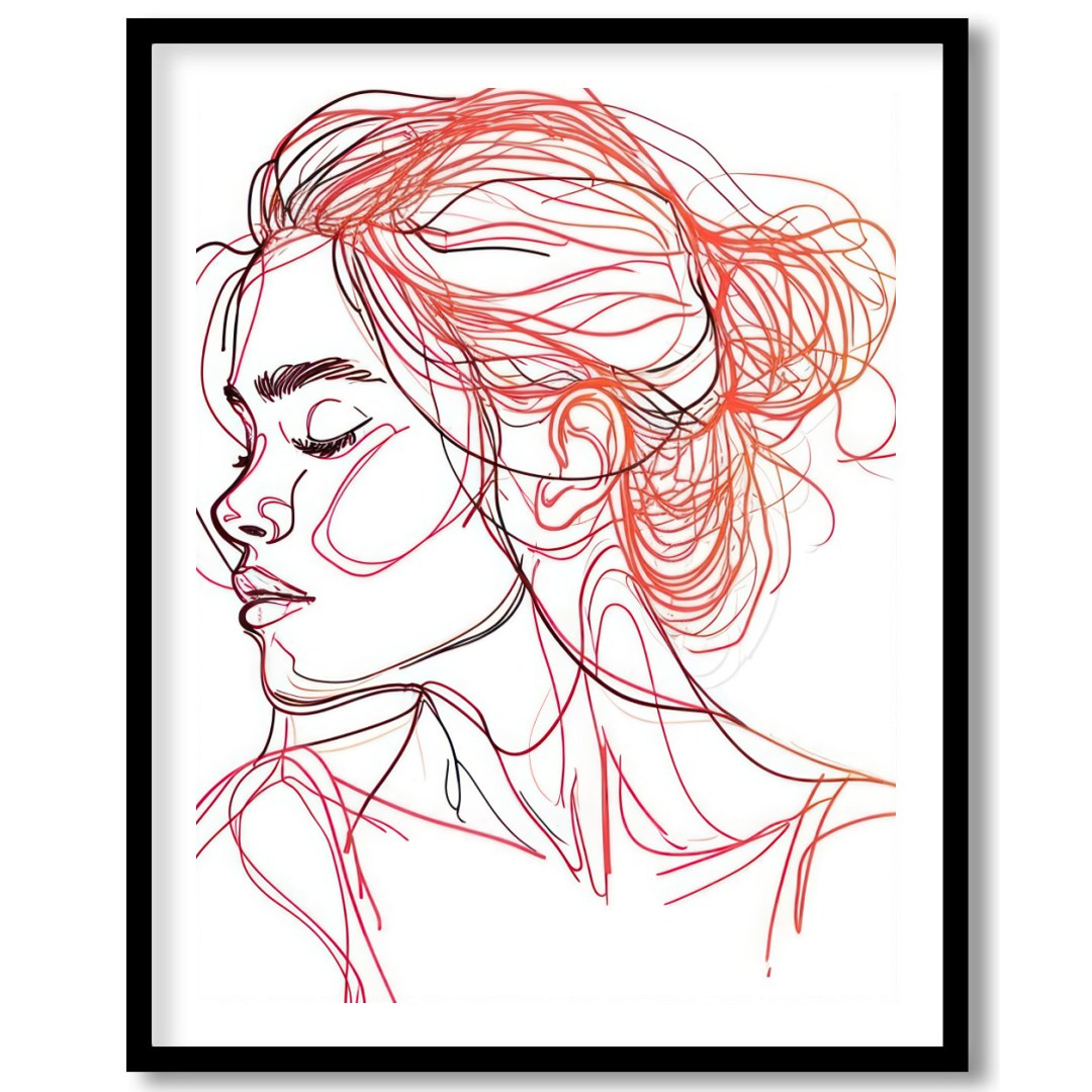 This stunning line art piece captures the serene beauty of a woman in profile, rendered in elegant for nook