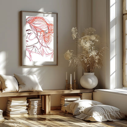 This stunning line art piece captures the serene beauty of a woman in profile, rendered in elegant for residence