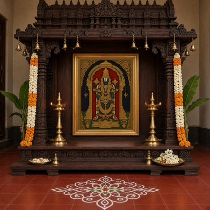 Celebrate divinity with this exquisite Tanjore art print, depicting Lord Venkateshwara in for Home Temple