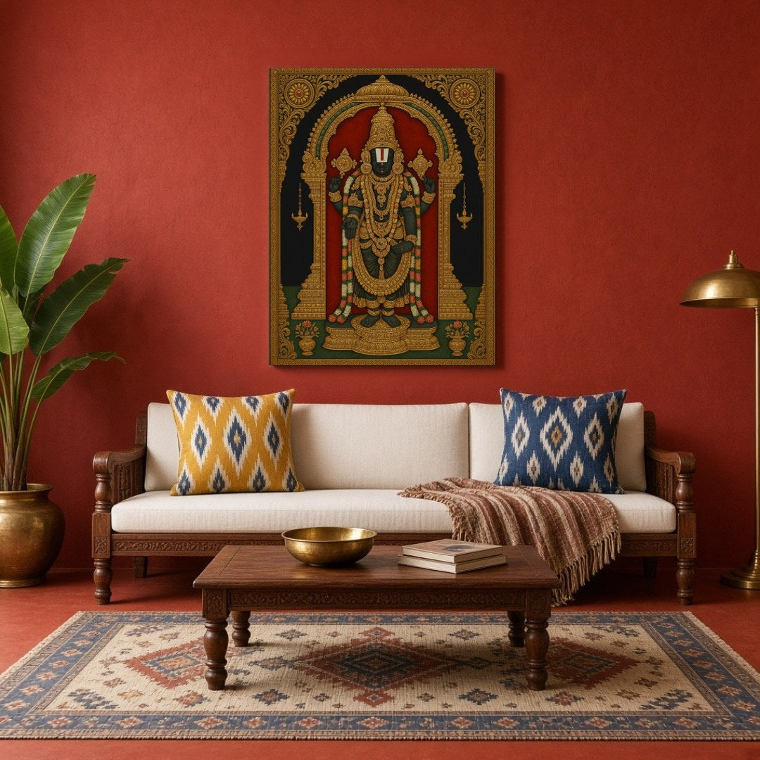 Celebrate divinity with this exquisite Tanjore art print, depicting Lord Venkateshwara in for Living Room