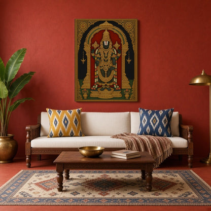 Celebrate divinity with this exquisite Tanjore art print, depicting Lord Venkateshwara in for Living Room