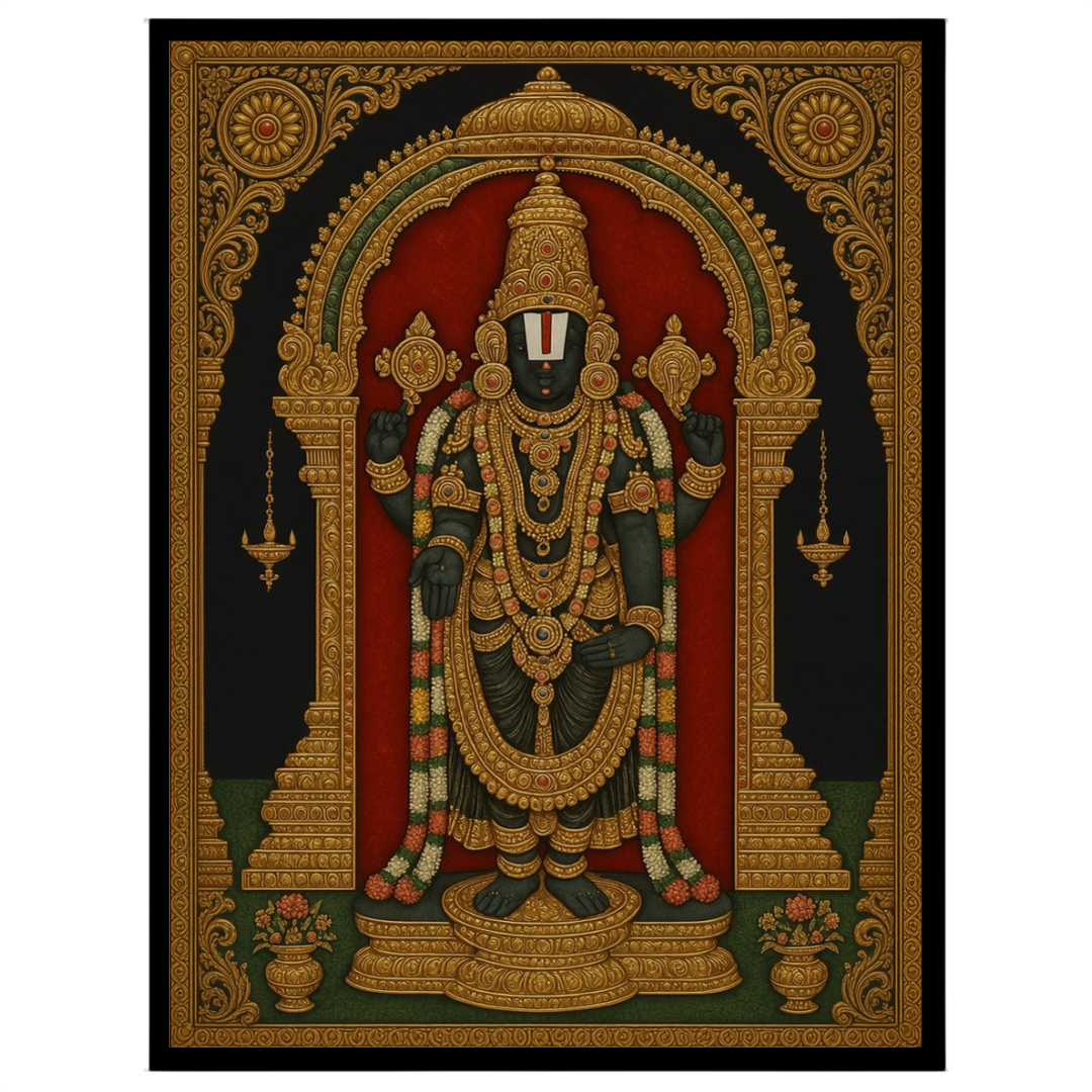 Celebrate divinity with this exquisite Tanjore art print, depicting Lord Venkateshwara in for room