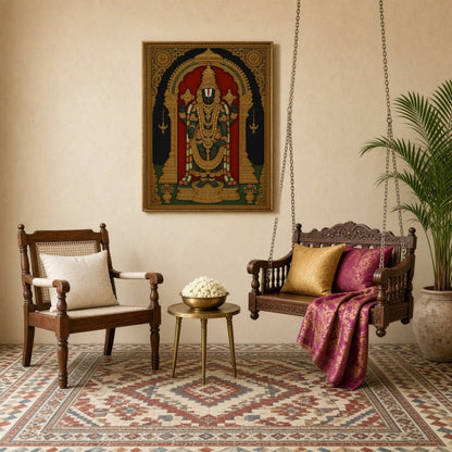 Celebrate divinity with this exquisite Tanjore art print, depicting Lord Venkateshwara in for Sitting Lounge