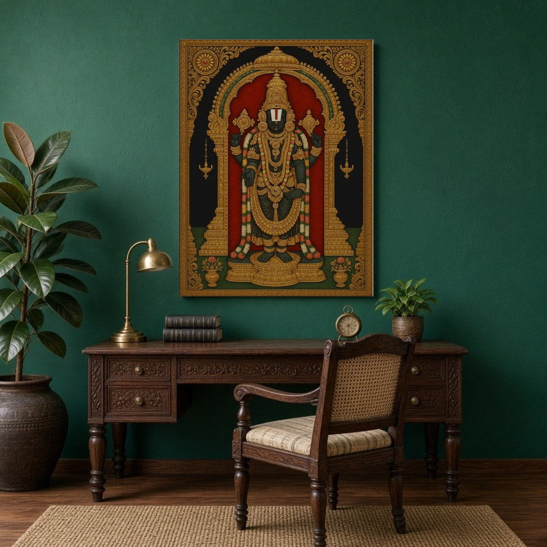 Celebrate divinity with this exquisite Tanjore art print, depicting Lord Venkateshwara in for Study