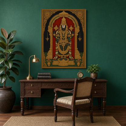 Celebrate divinity with this exquisite Tanjore art print, depicting Lord Venkateshwara in for Study