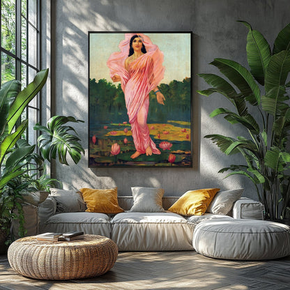 Immerse yourself in the serene beauty of 'Ethereal Lotus Maiden,' a captivating piece that captures for Balcony