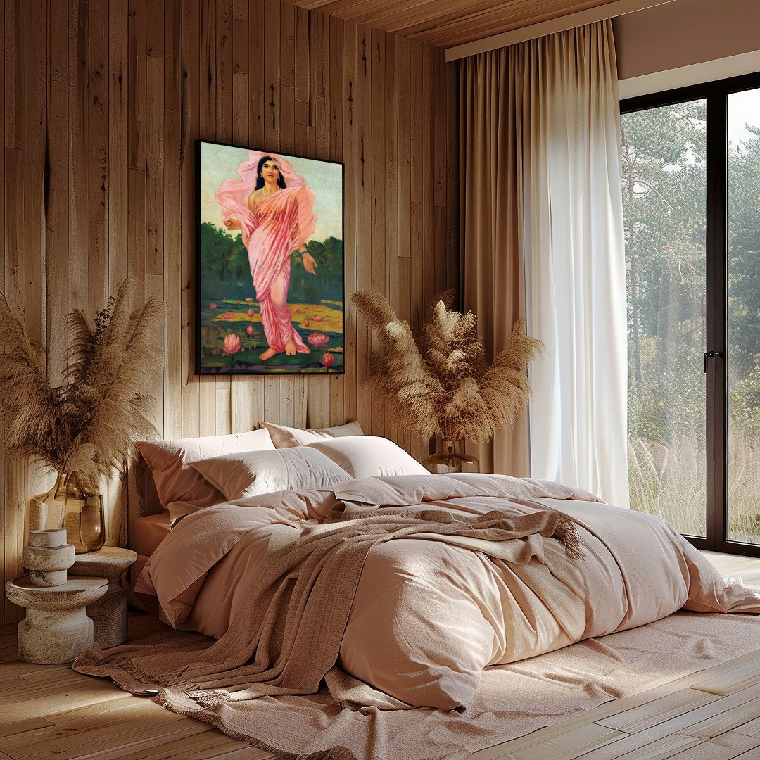 Immerse yourself in the serene beauty of 'Ethereal Lotus Maiden,' a captivating piece that captures for Bedroom