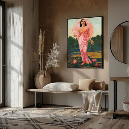Immerse yourself in the serene beauty of 'Ethereal Lotus Maiden,' a captivating piece that captures for decor