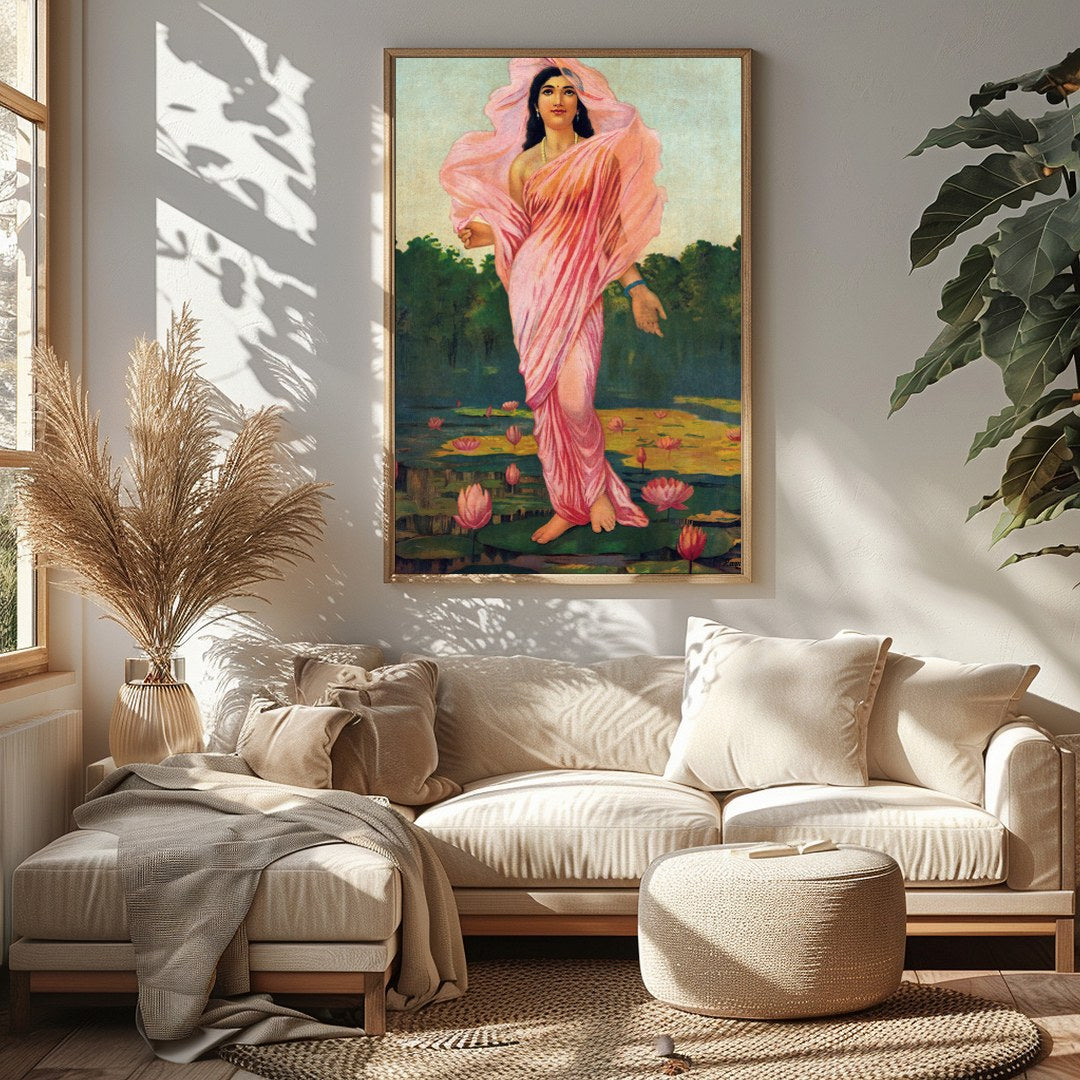 Immerse yourself in the serene beauty of 'Ethereal Lotus Maiden,' a captivating piece that captures for Sitting Area