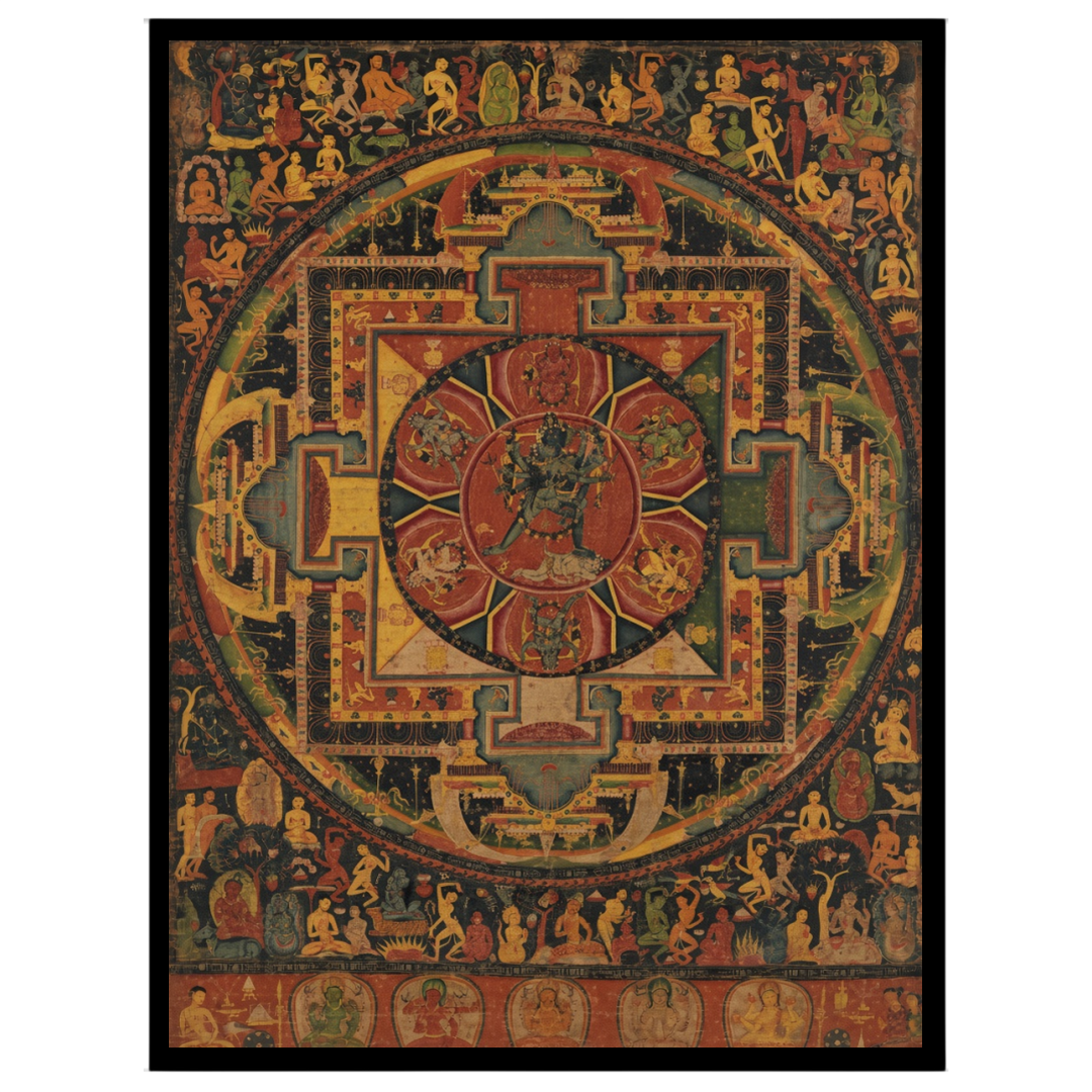 Elevate your space with the 'Ethereal Mandala Guardians,' a masterful Thangka print blending for hallway