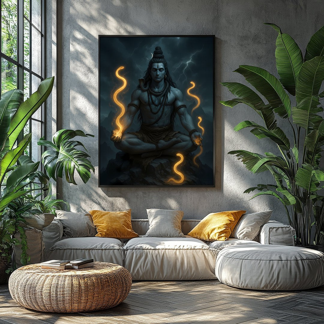 Immerse yourself in the mystic aura of this stunning depiction of Lord Shiva, captured in serene for Balcony