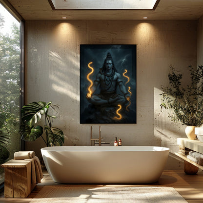 Immerse yourself in the mystic aura of this stunning depiction of Lord Shiva, captured in serene for Bathroom
