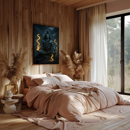 Immerse yourself in the mystic aura of this stunning depiction of Lord Shiva, captured in serene for Bedroom
