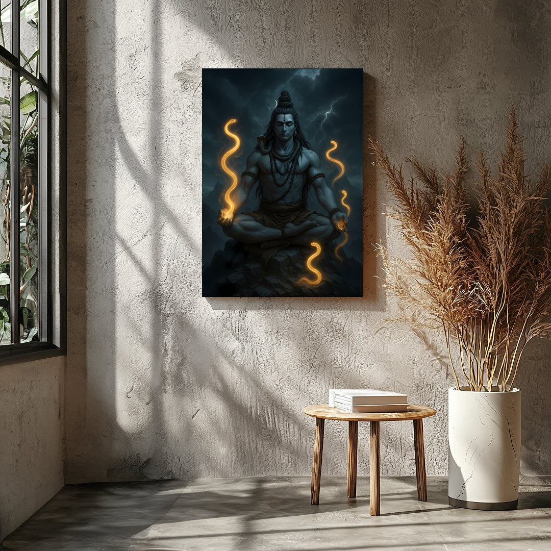 Immerse yourself in the mystic aura of this stunning depiction of Lord Shiva, captured in serene for Entrance