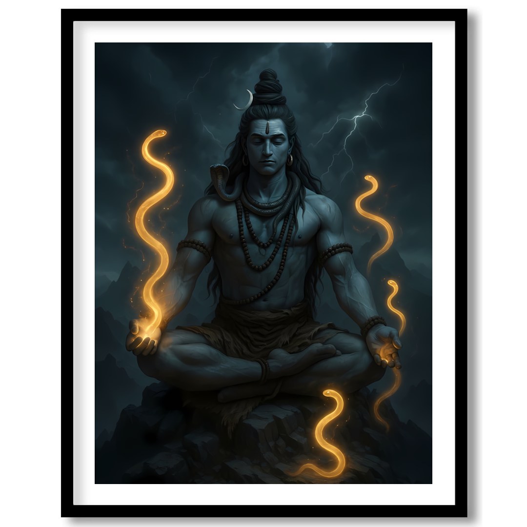 Immerse yourself in the mystic aura of this stunning depiction of Lord Shiva, captured in serene for nook