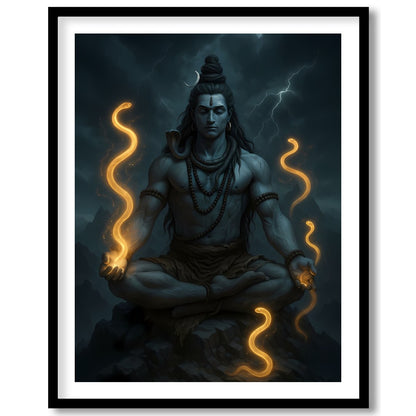 Immerse yourself in the mystic aura of this stunning depiction of Lord Shiva, captured in serene for nook