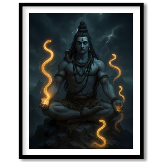 Immerse yourself in the mystic aura of this stunning depiction of Lord Shiva, captured in serene for nook