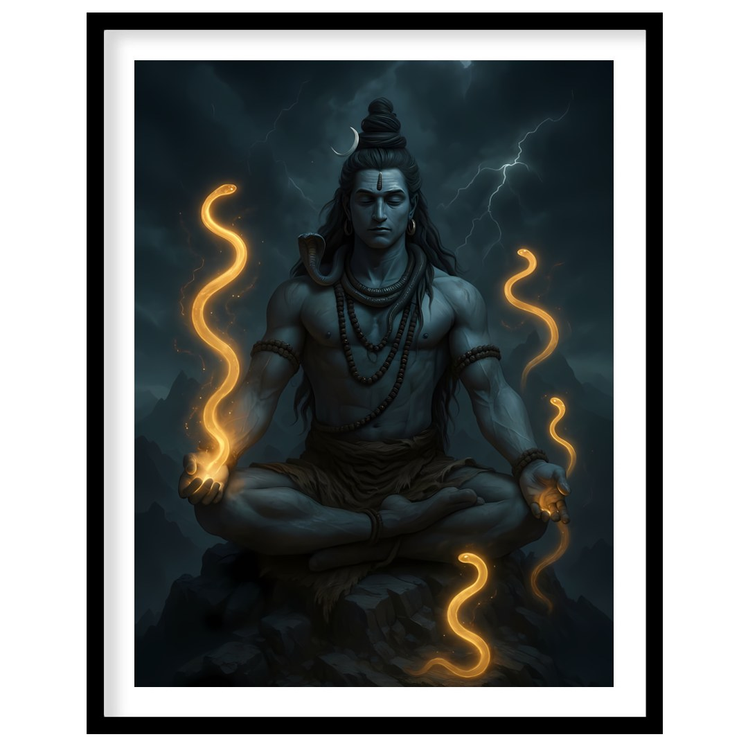 Immerse yourself in the mystic aura of this stunning depiction of Lord Shiva, captured in serene for nook