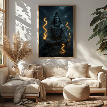 Immerse yourself in the mystic aura of this stunning depiction of Lord Shiva, captured in serene for Sitting Area