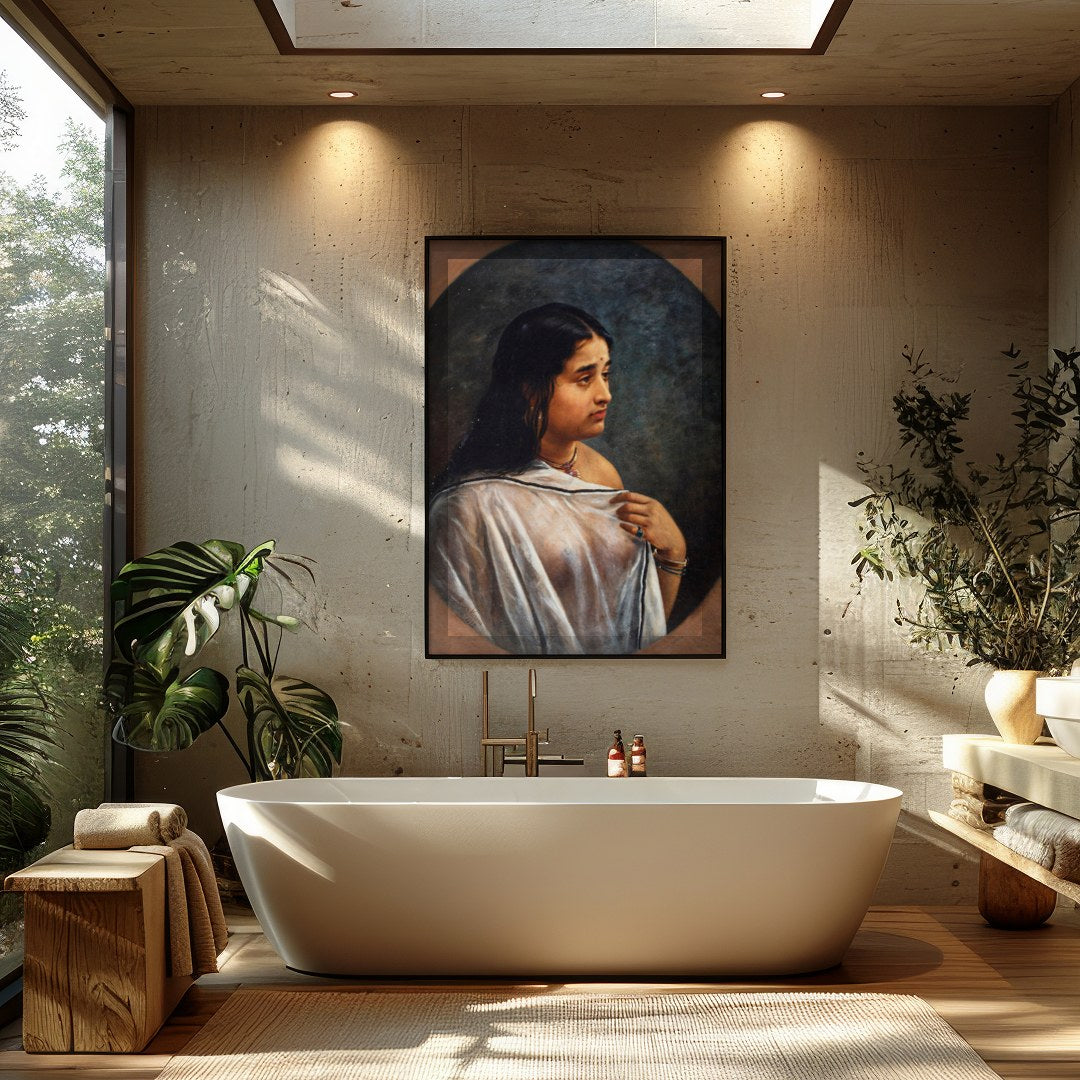 Immerse yourself in the serene beauty of this classical portrait capturing a moment of for Bathroom