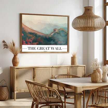 This captivating piece captures the serene beauty of the Great Wall enveloped in a dreamlike mist, for Dining