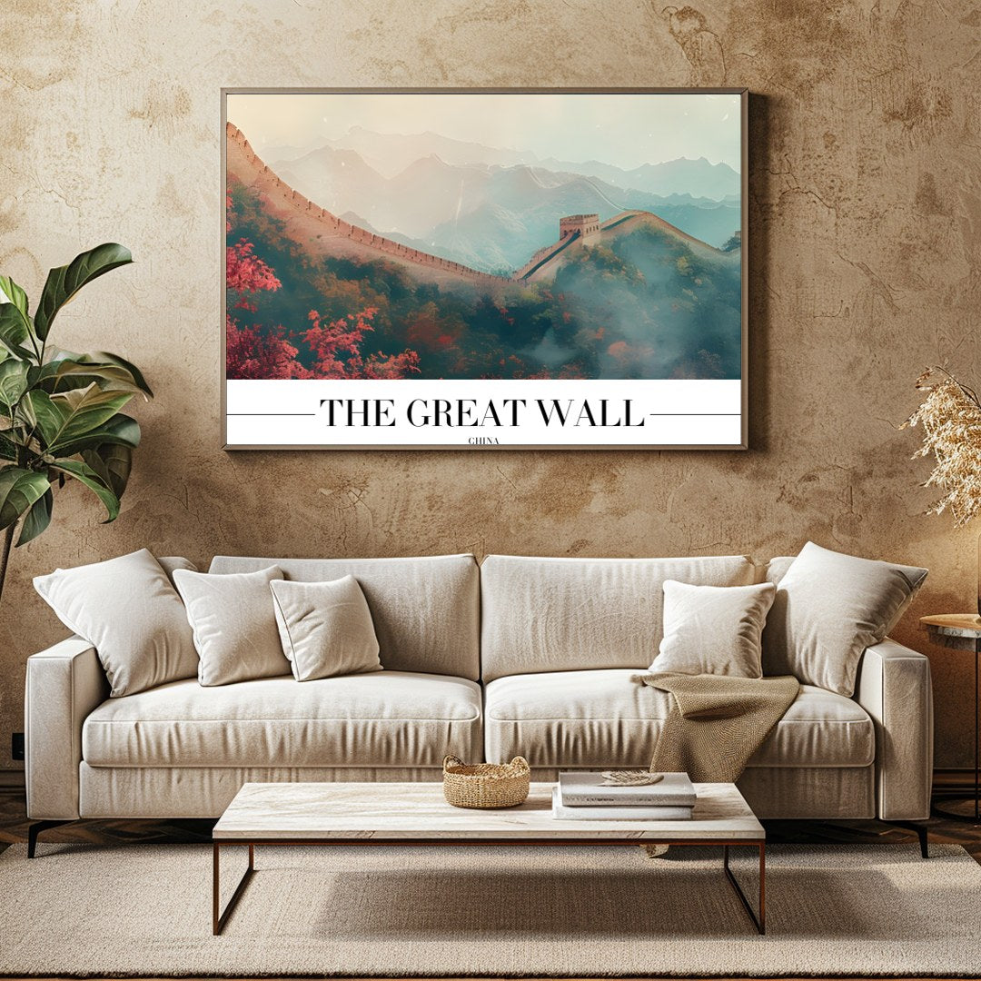This captivating piece captures the serene beauty of the Great Wall enveloped in a dreamlike mist, for Family Room