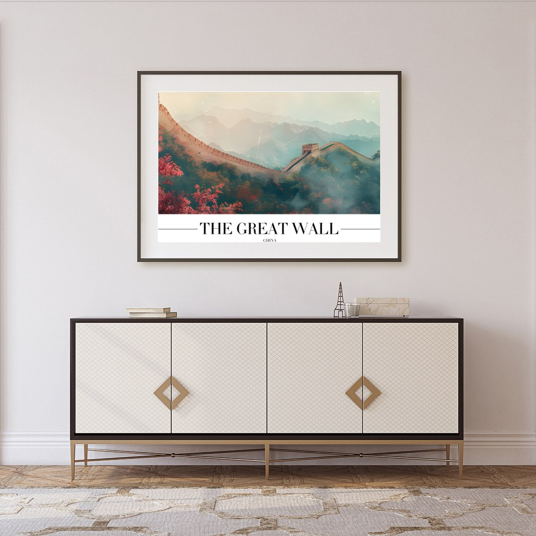 This captivating piece captures the serene beauty of the Great Wall enveloped in a dreamlike mist, for Foyer