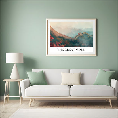 This captivating piece captures the serene beauty of the Great Wall enveloped in a dreamlike mist, for Hall