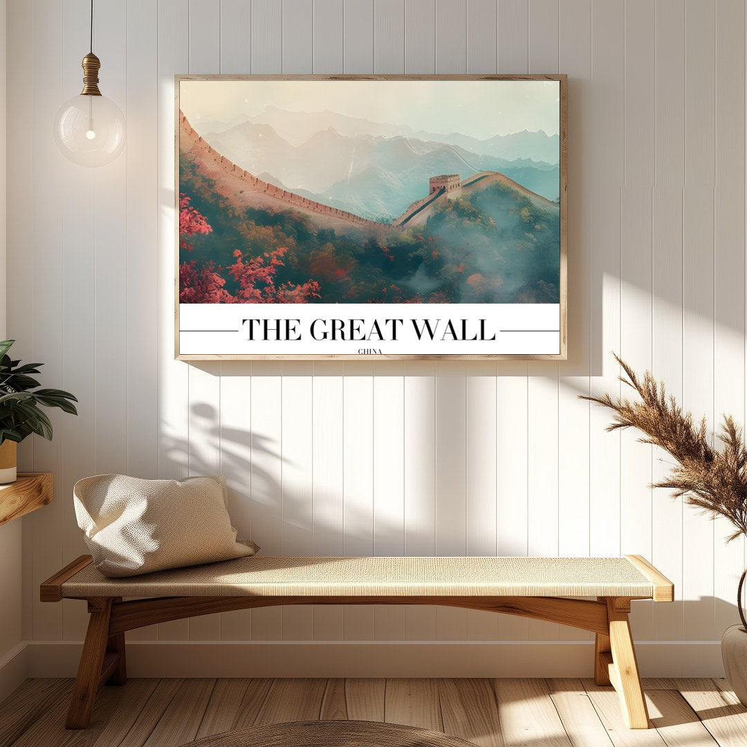 This captivating piece captures the serene beauty of the Great Wall enveloped in a dreamlike mist, for Hallway