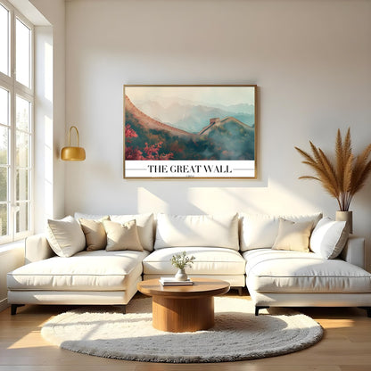 This captivating piece captures the serene beauty of the Great Wall enveloped in a dreamlike mist, for Living Room