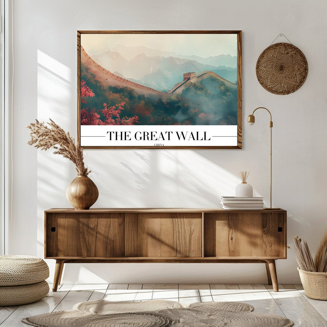 This captivating piece captures the serene beauty of the Great Wall enveloped in a dreamlike mist, for Sitting Area
